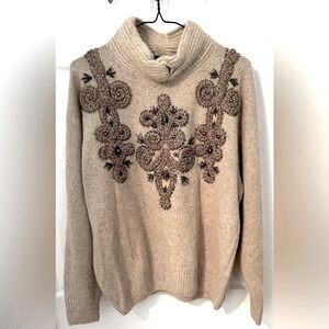 Vintage IB Diffusion silk angora lambswool embellished turtleneck L beige beaded